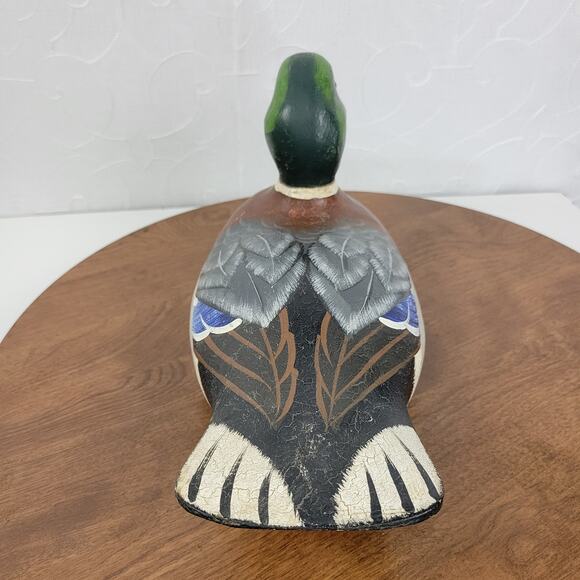 Vintage Signed Wood Carved Peabody Hotel Drake Mallard Duck Decoy Glass Eyes - Picture 6 of 16